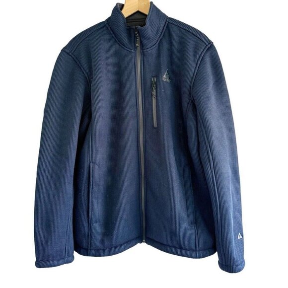 Gerry Men's Size L Blue Textured Waffle Knit Fleece-Lined Full Zip Jacket - Picture 1 of 11